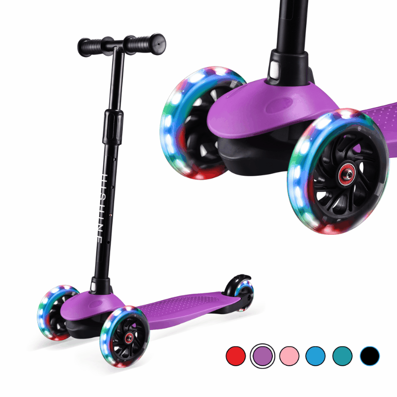 Hishine Kick Scooter for Kids with 3 Light up Wheels and Adjustable Height for 2-7 Years Old Ages Girls Boys Toddlers & Children,Lean to Steer 3 Wheel Scooters 